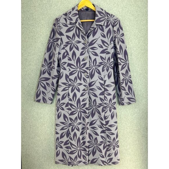 Women's Boden Wool Purple Floral Coat Size 12 UK (8-10 US) Long Peacoat Jacket - Picture 1 of 16